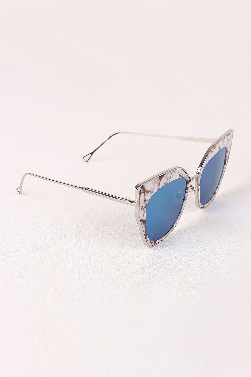 Printed Plastic And Metal Frame Mirrored Cat Eye Sunglasses