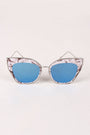 Printed Plastic And Metal Frame Mirrored Cat Eye Sunglasses