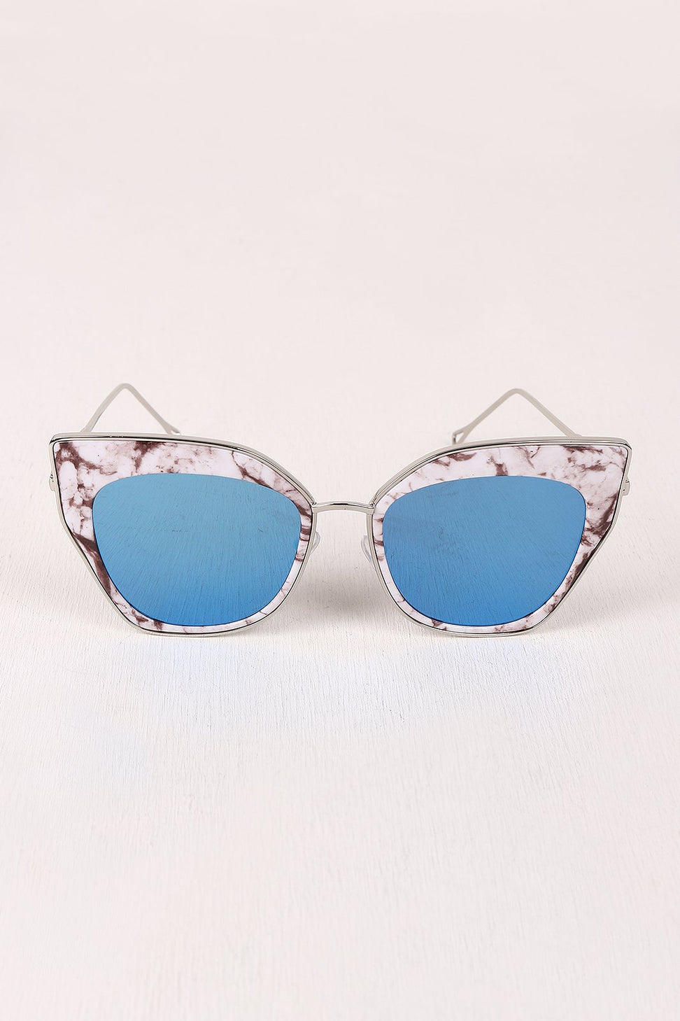 Printed Plastic And Metal Frame Mirrored Cat Eye Sunglasses