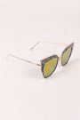 Printed Plastic And Metal Frame Mirrored Cat Eye Sunglasses