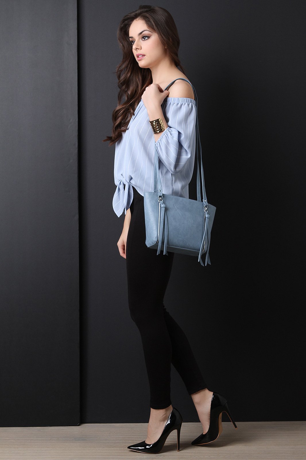 Vegan Leather Zipper Embellishment Bag