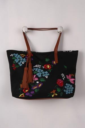 Embroidered Floral Reversible Tribal Tote Bag