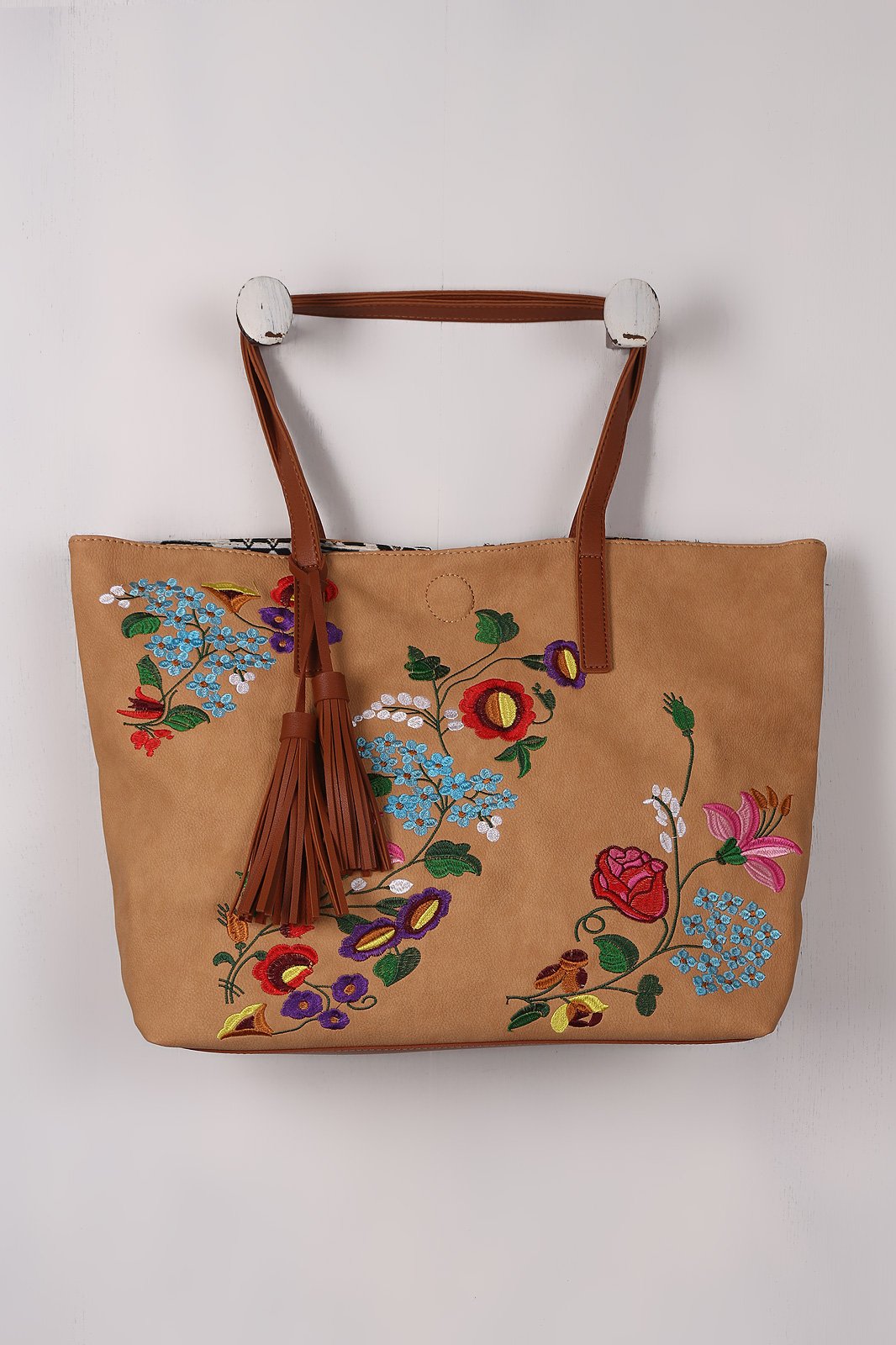 Embroidered Floral Reversible Tribal Tote Bag