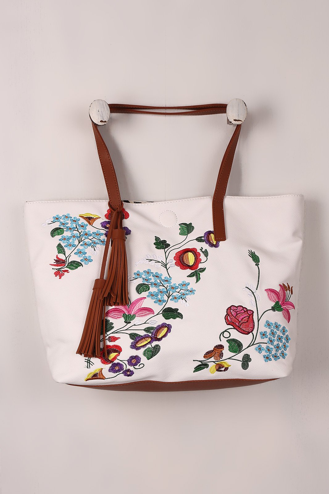Embroidered Floral Reversible Tribal Tote Bag