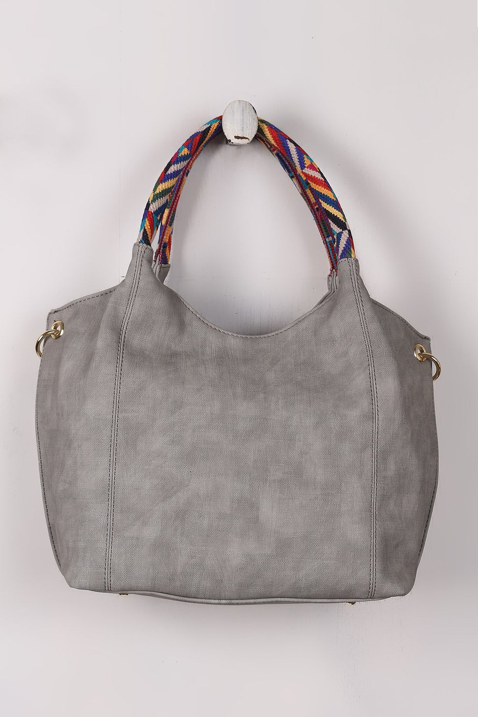 Vegan Leather Colorful Woven Handles Bag