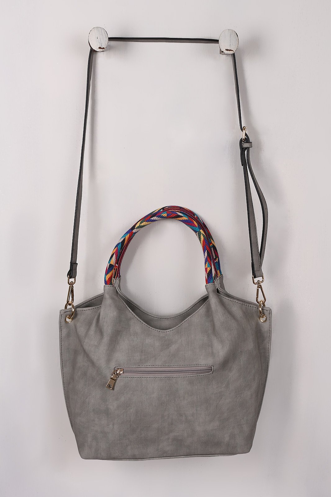 Vegan Leather Colorful Woven Handles Bag