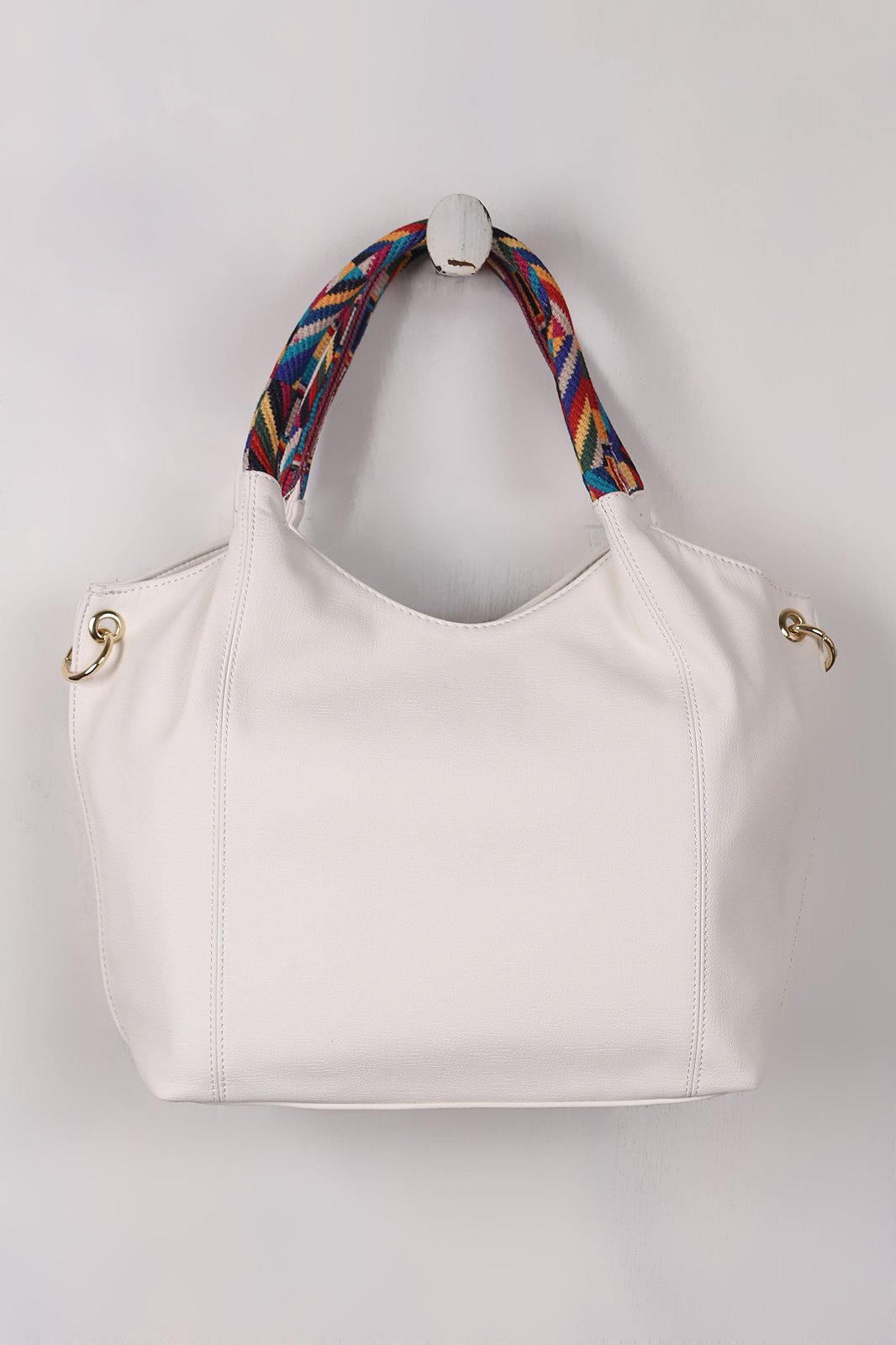 Vegan Leather Colorful Woven Handles Bag