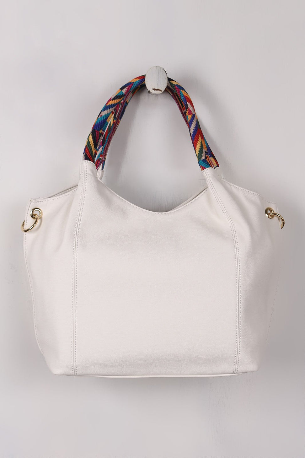 Vegan Leather Colorful Woven Handles Bag