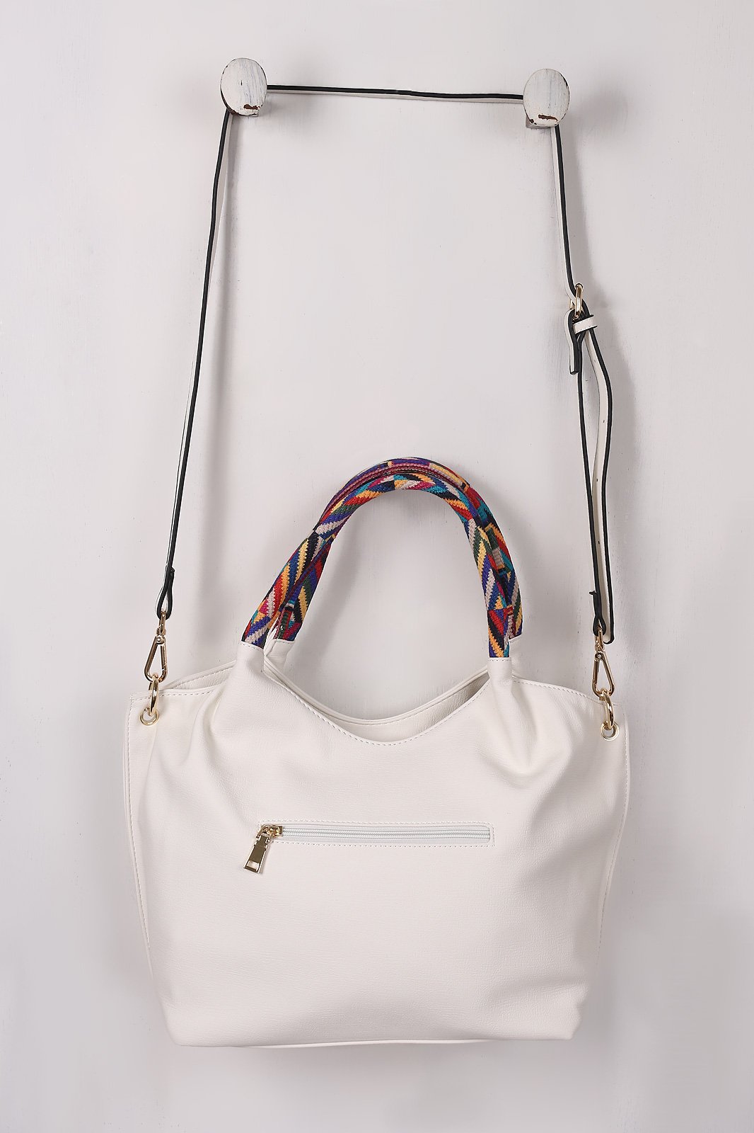 Vegan Leather Colorful Woven Handles Bag
