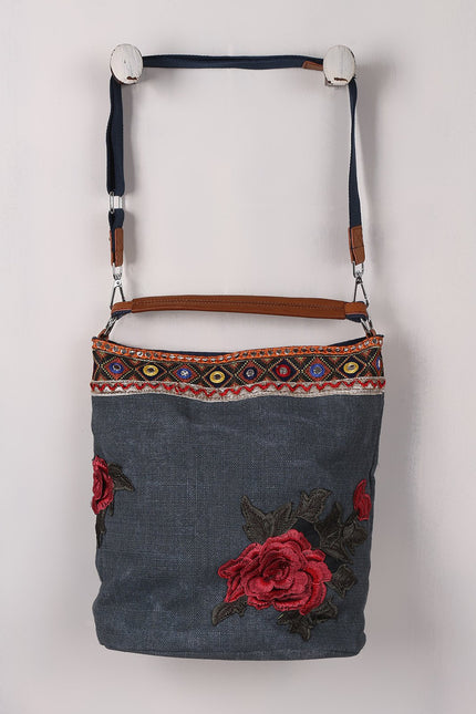 Colorful Embroidery Floral Patch Denim Bag
