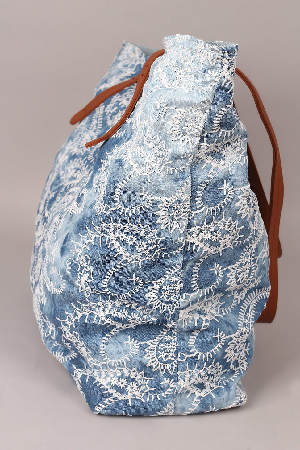 Embroidered Paisley Reversible Denim Tote Bag