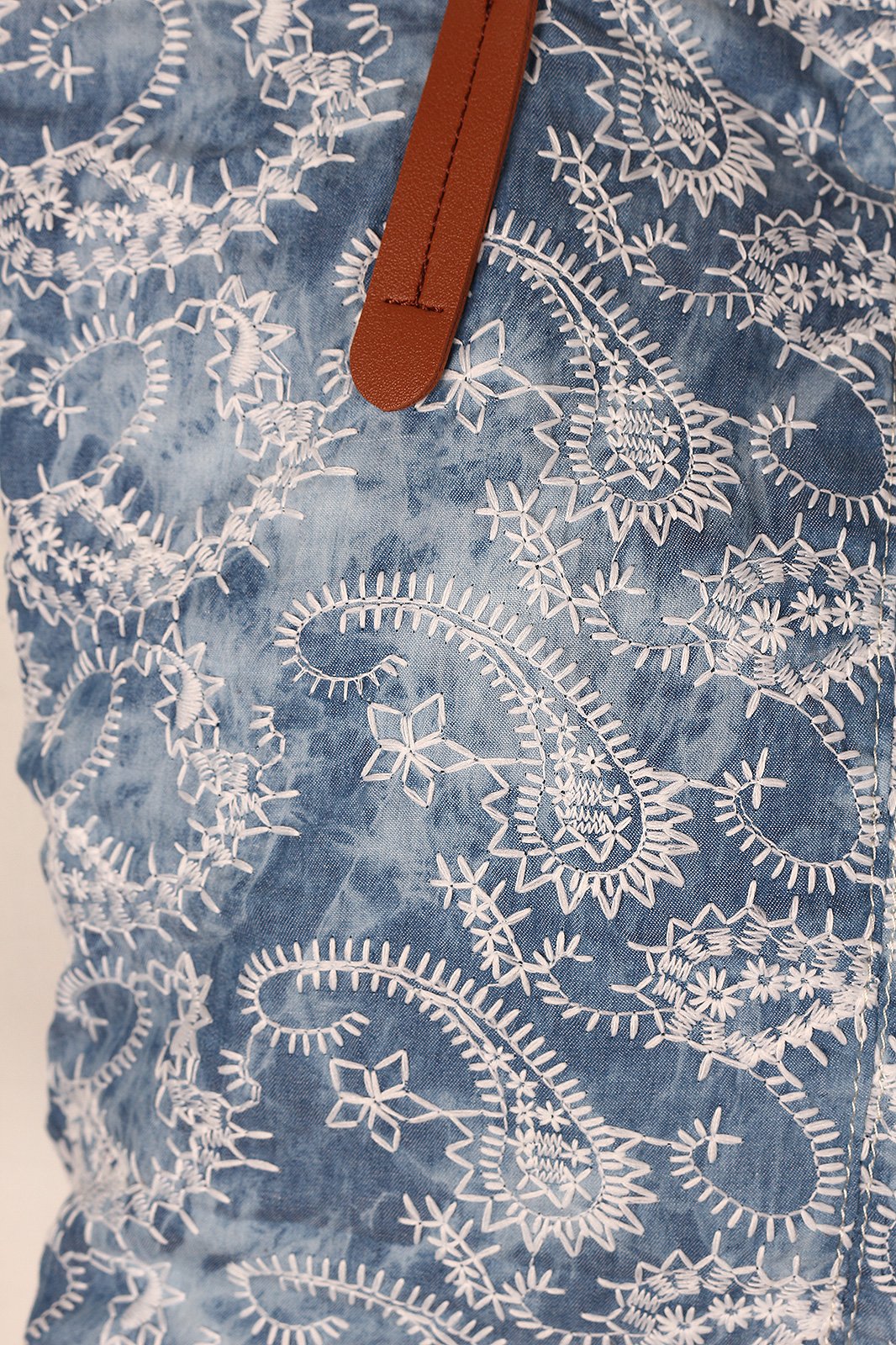 Embroidered Paisley Reversible Denim Tote Bag