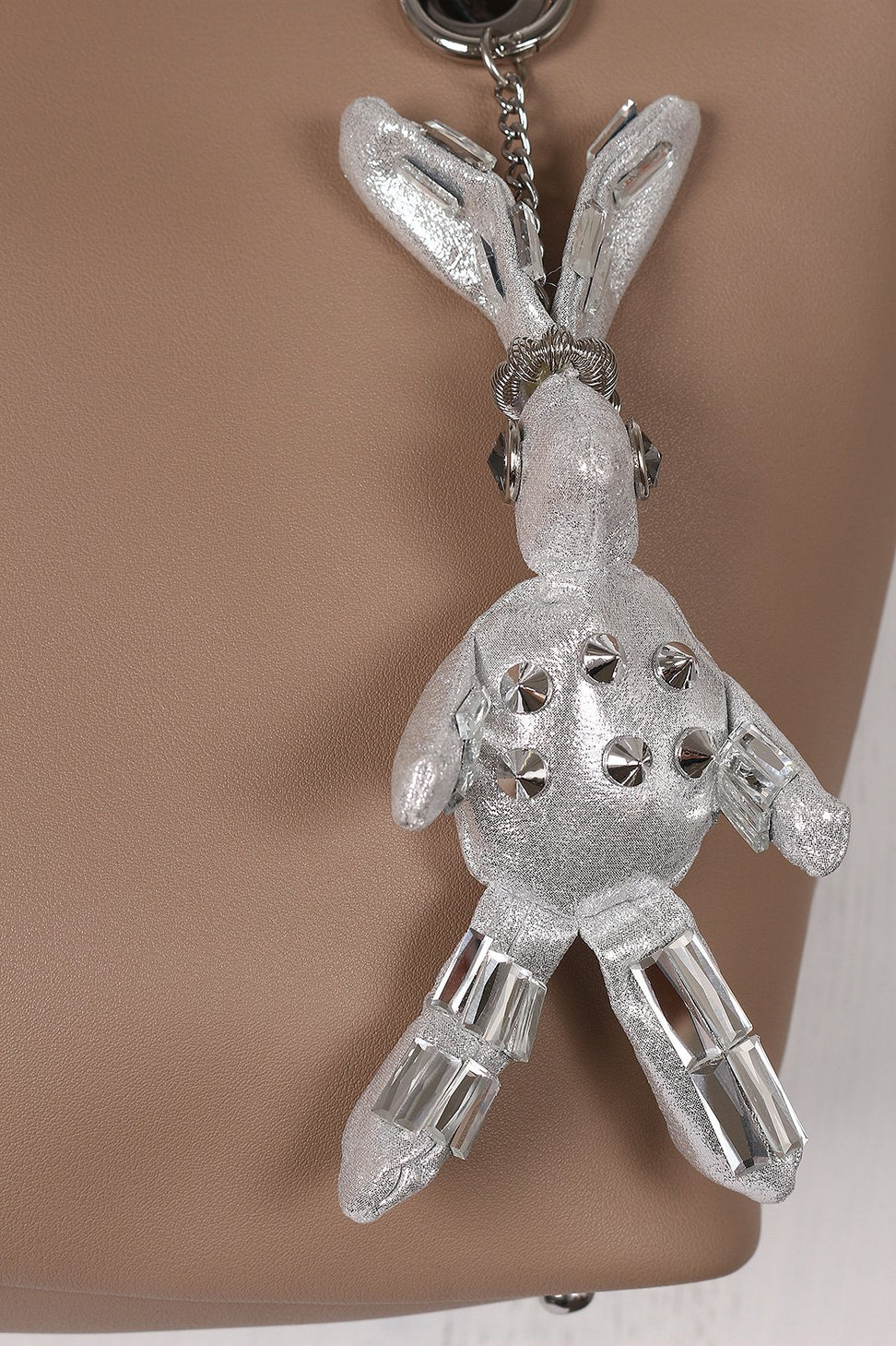 Pebbled Vegan Leather Bunny Keychain Tote Bag