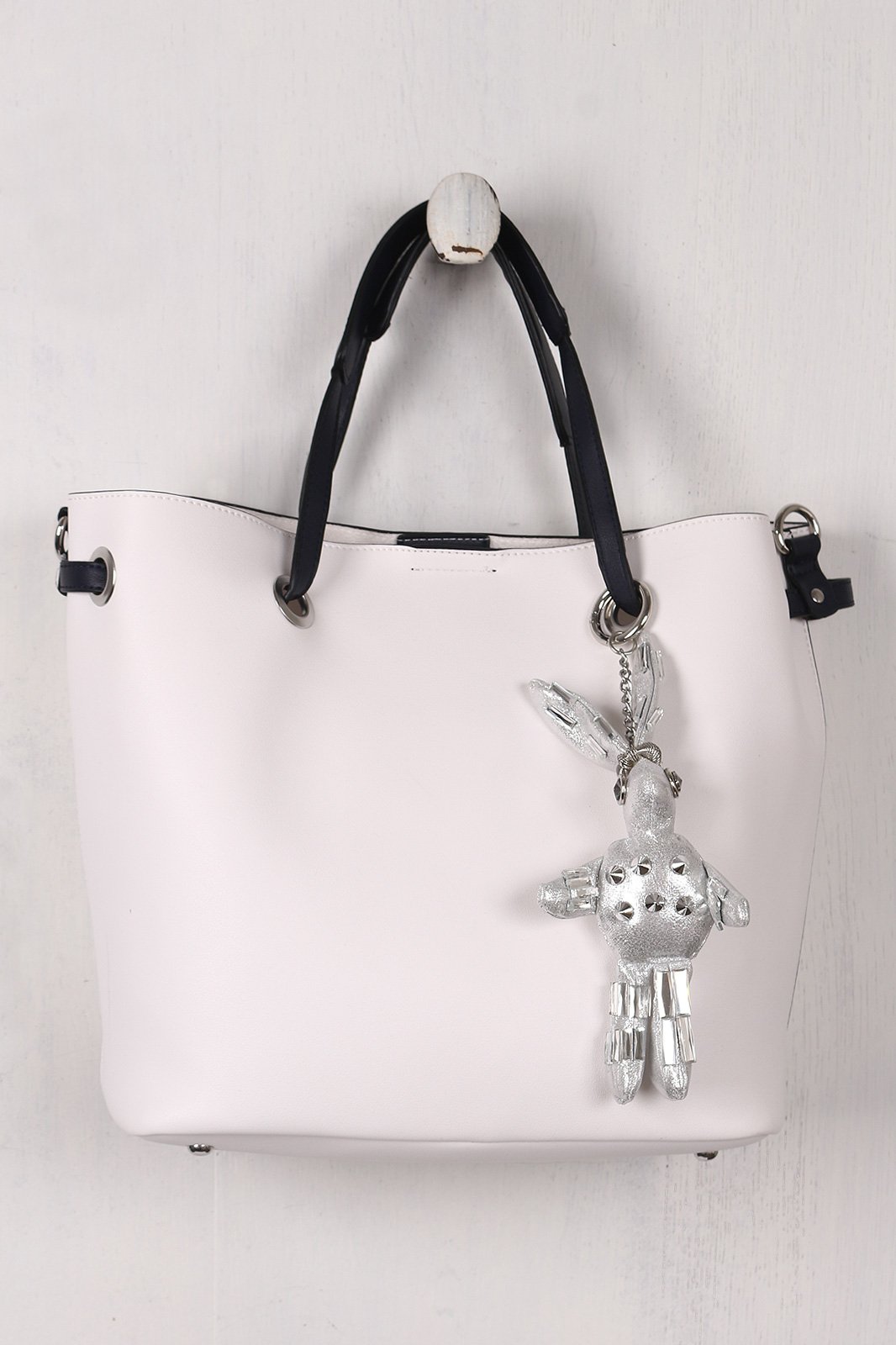 Pebbled Vegan Leather Bunny Keychain Tote Bag
