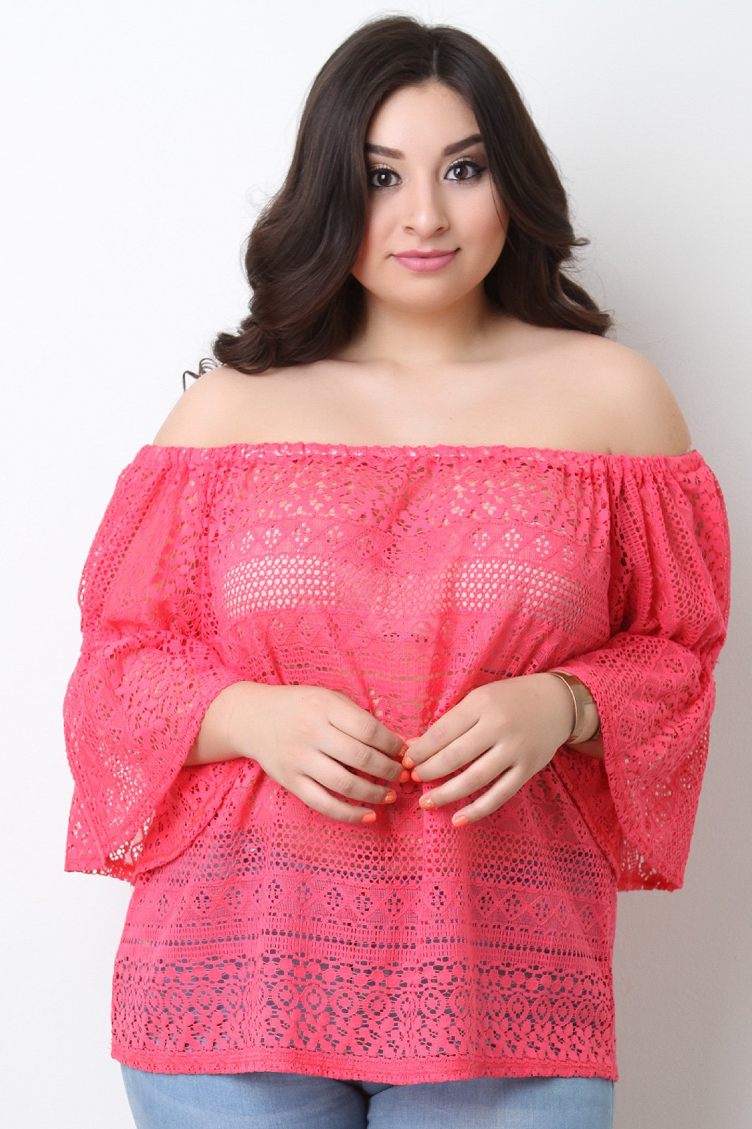 Crochet Bardot Bell Sleeves Top