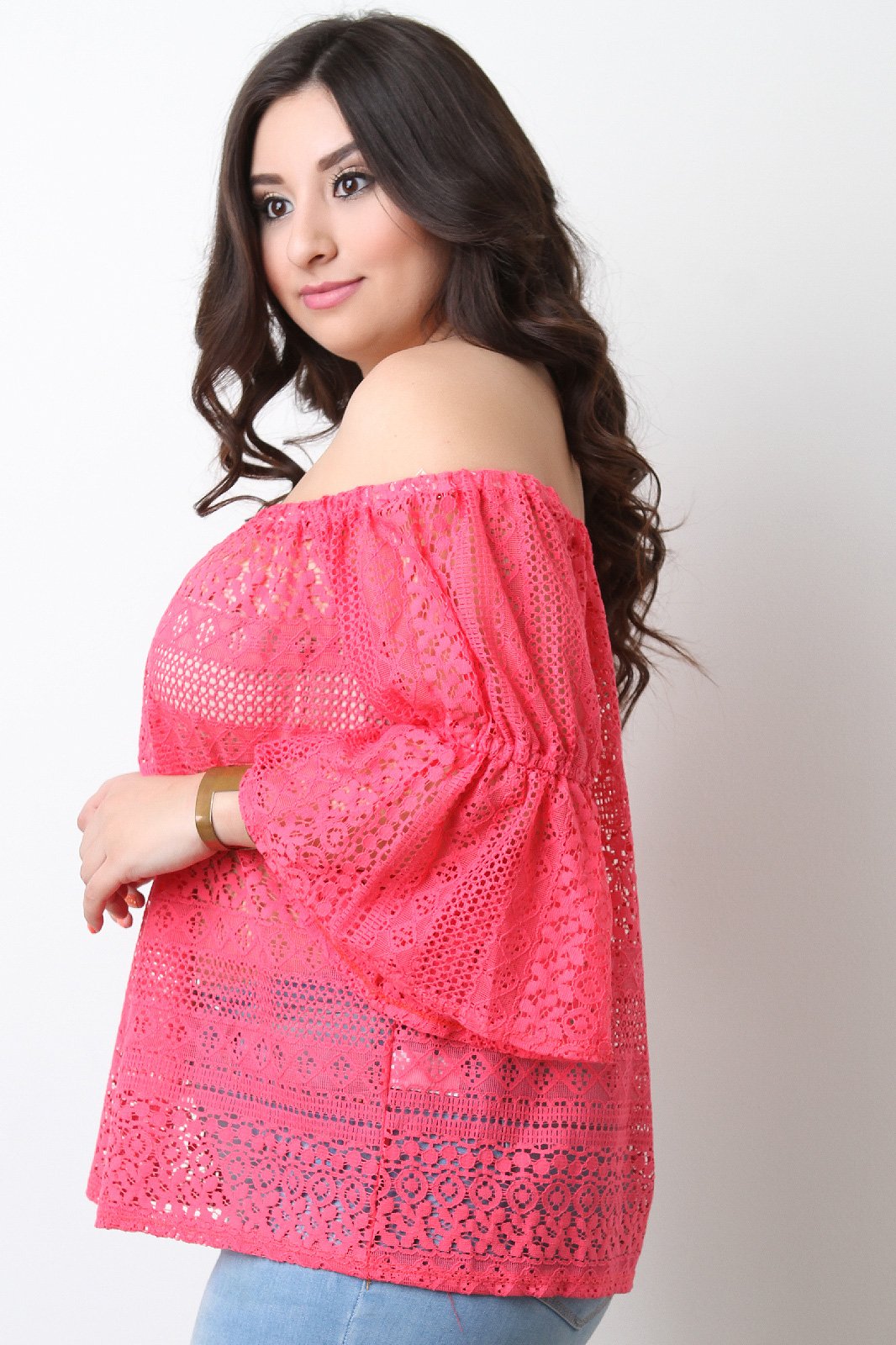 Crochet Bardot Bell Sleeves Top