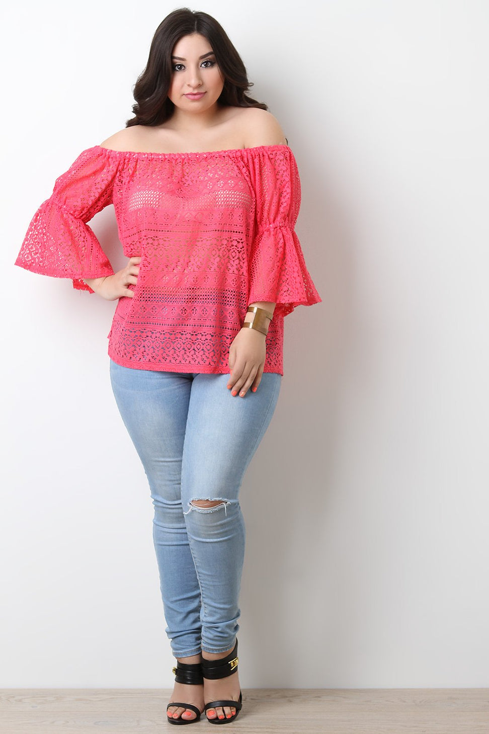 Crochet Bardot Bell Sleeves Top