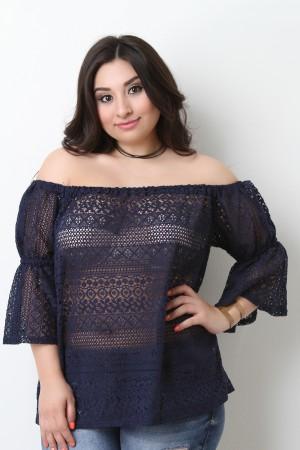 Crochet Bardot Bell Sleeves Top