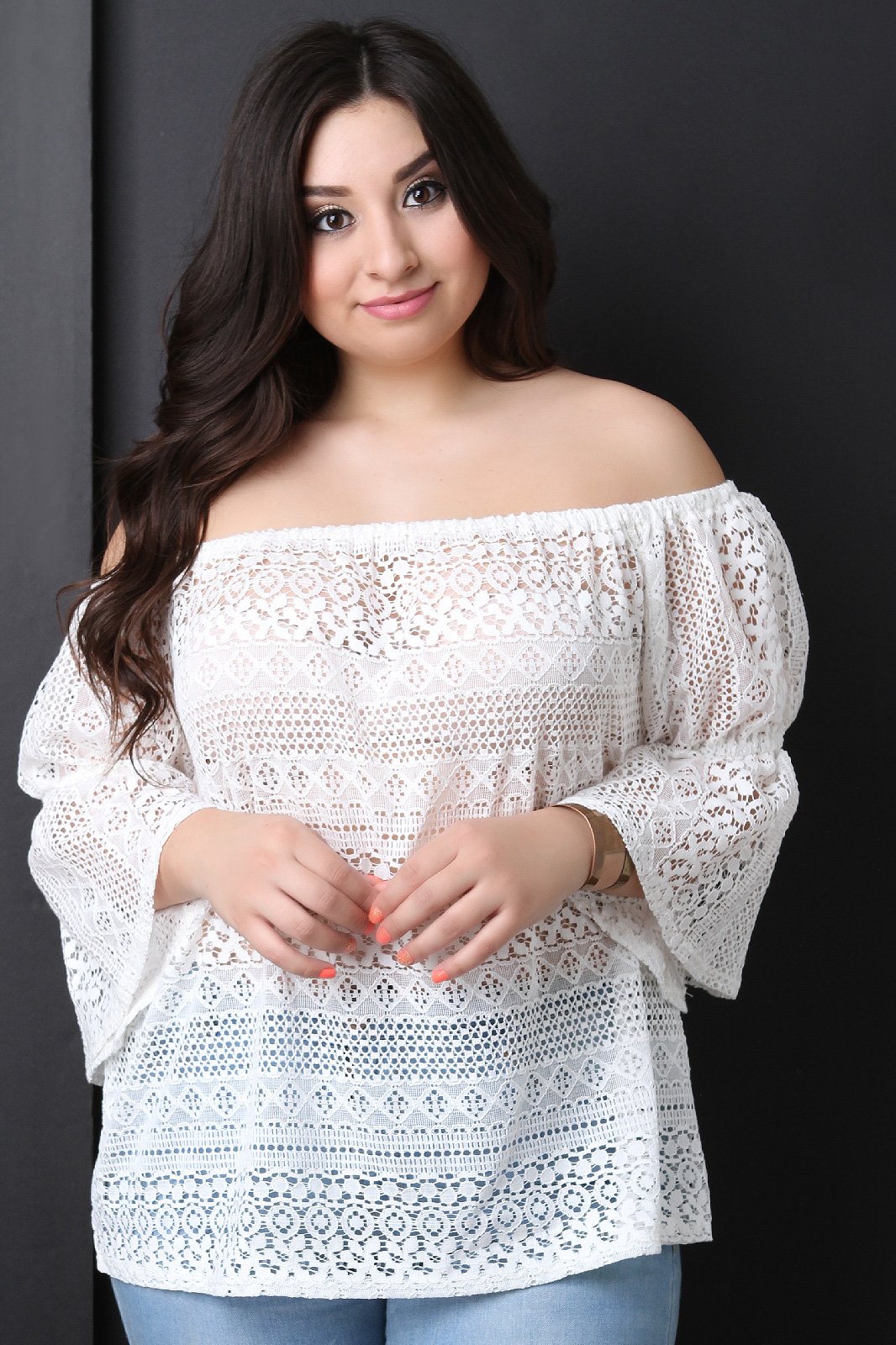 Crochet Bardot Bell Sleeves Top