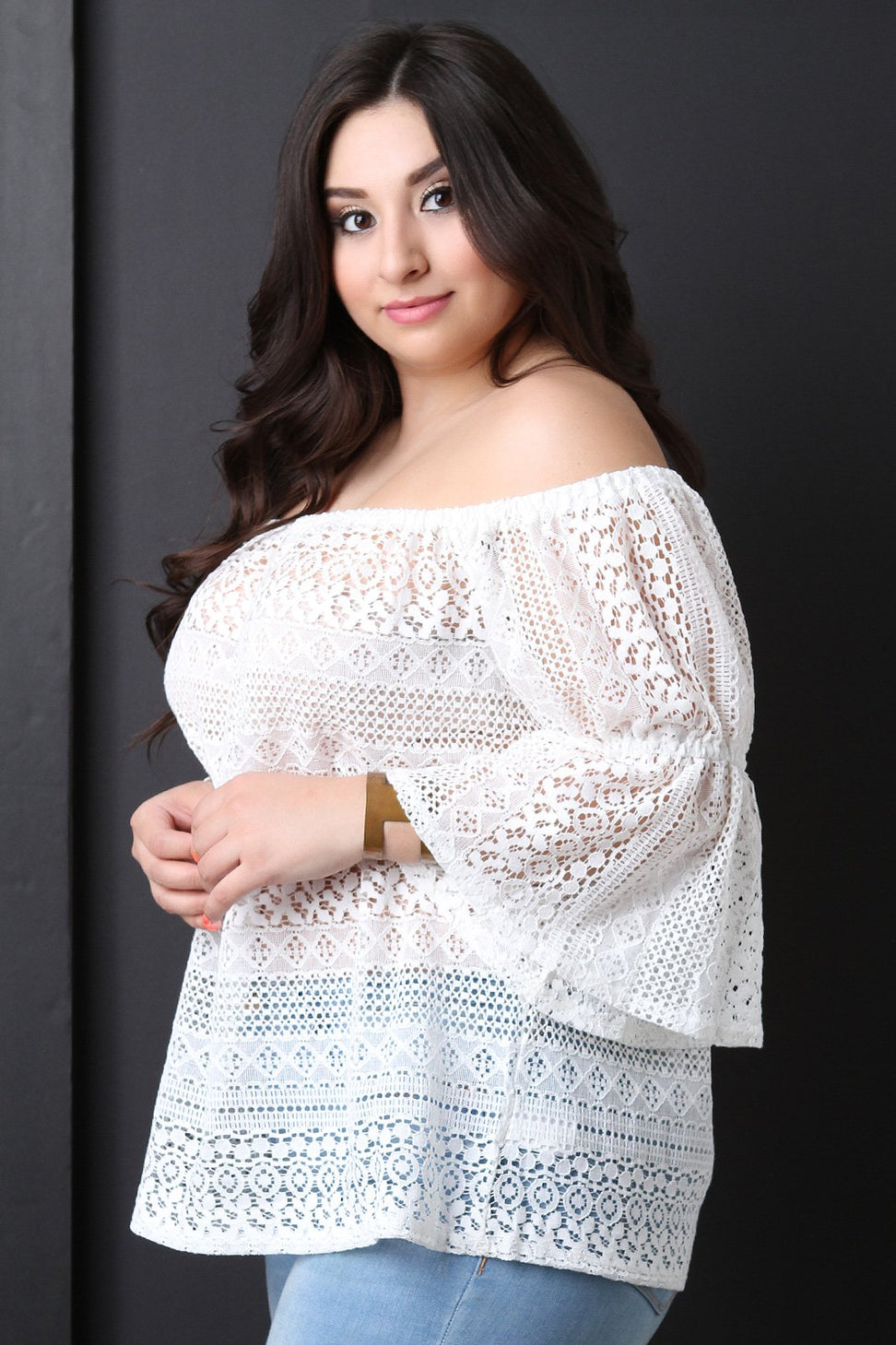 Crochet Bardot Bell Sleeves Top