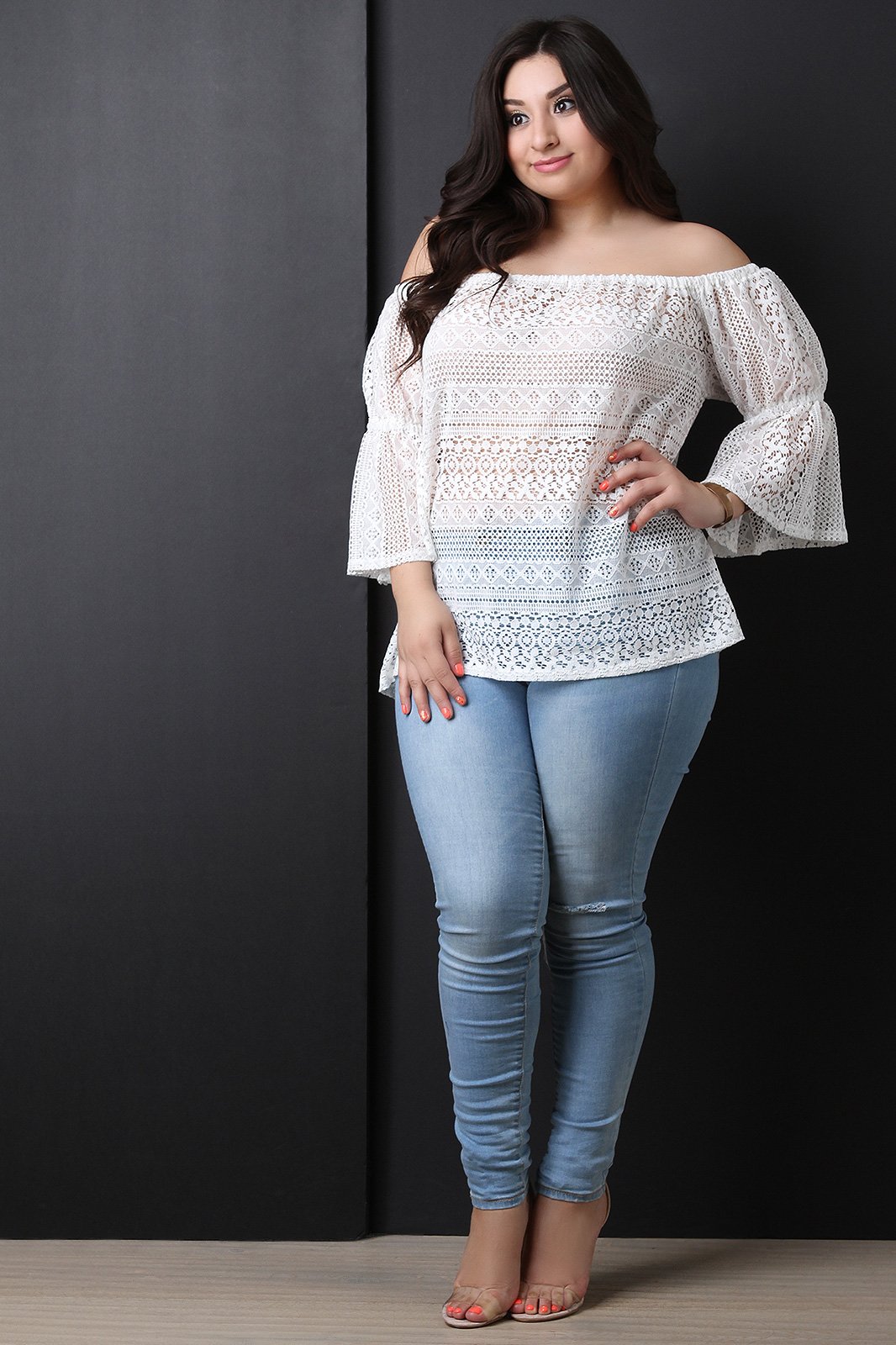 Crochet Bardot Bell Sleeves Top