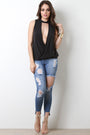 Surplice Window Cutout Mock Neck Top