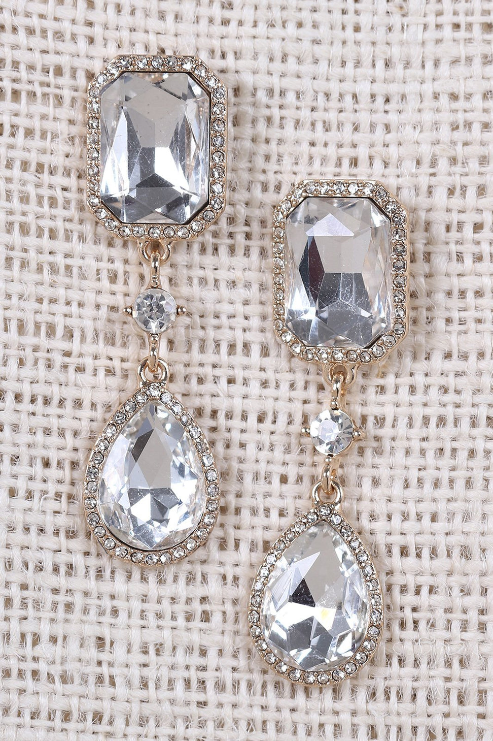 Rhinestone Octagon Teardrop Earrings