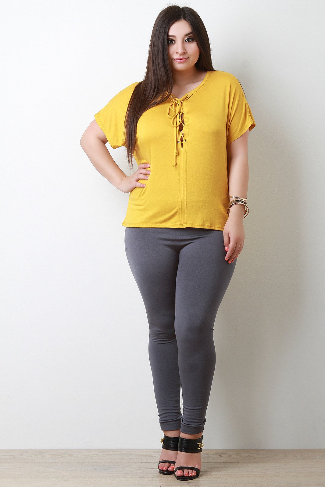 Smooth Deep-V Corset Lace-Up Top