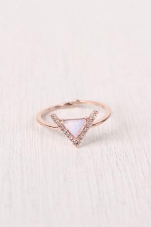 Rhinestone Accent Triangle Gemstone Ring