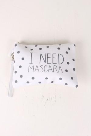 I Need Mascara Polka Dot Canvas Clutch