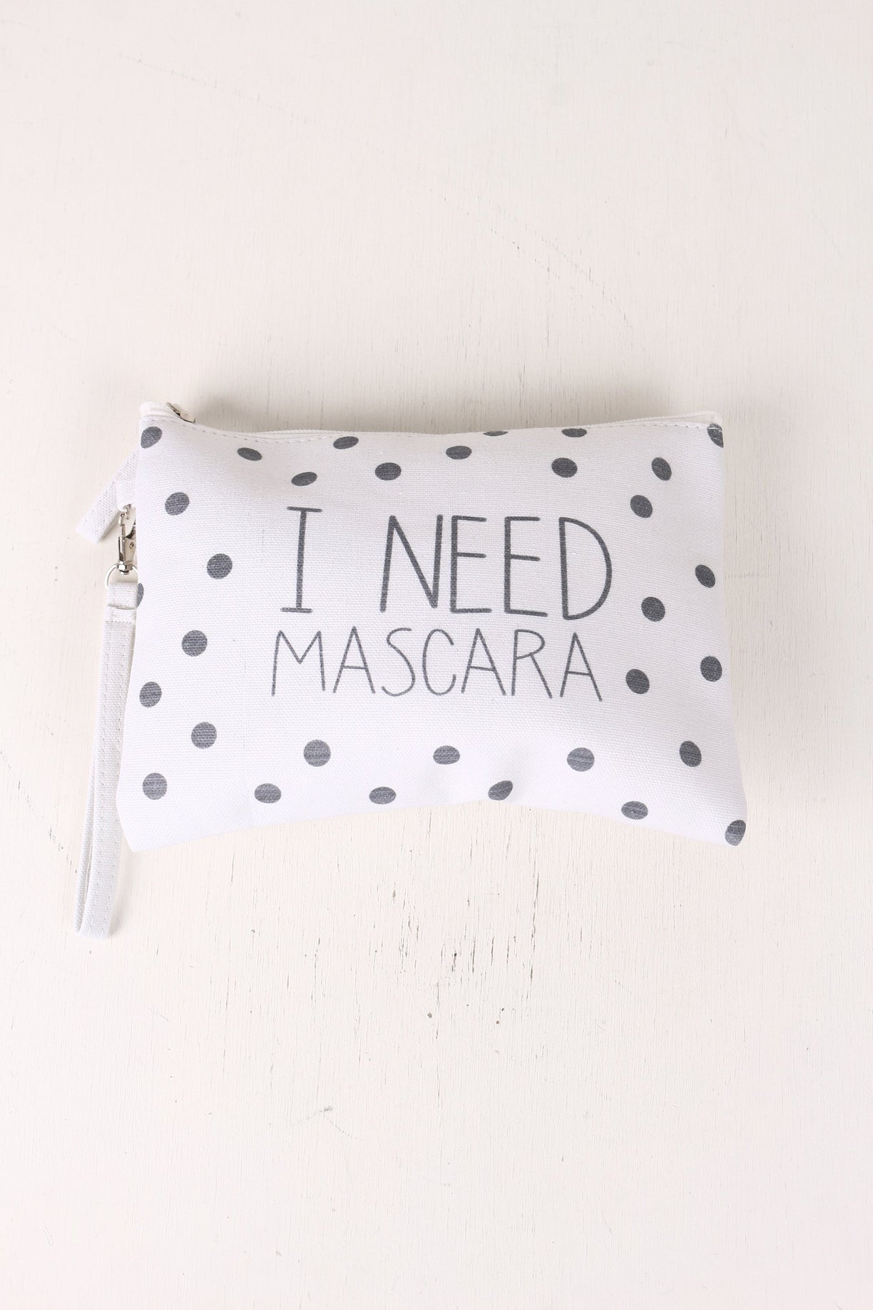 I Need Mascara Polka Dot Canvas Clutch