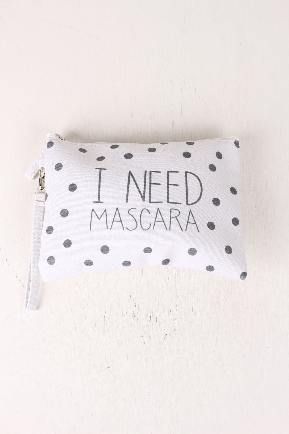 I Need Mascara Polka Dot Canvas Clutch