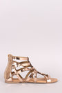 Qupid Metallic O-Ring Strappy Gladiator Flat Sandal