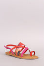 Bamboo Colorblock Strappy Toe Ring Slingback Flat Sandal