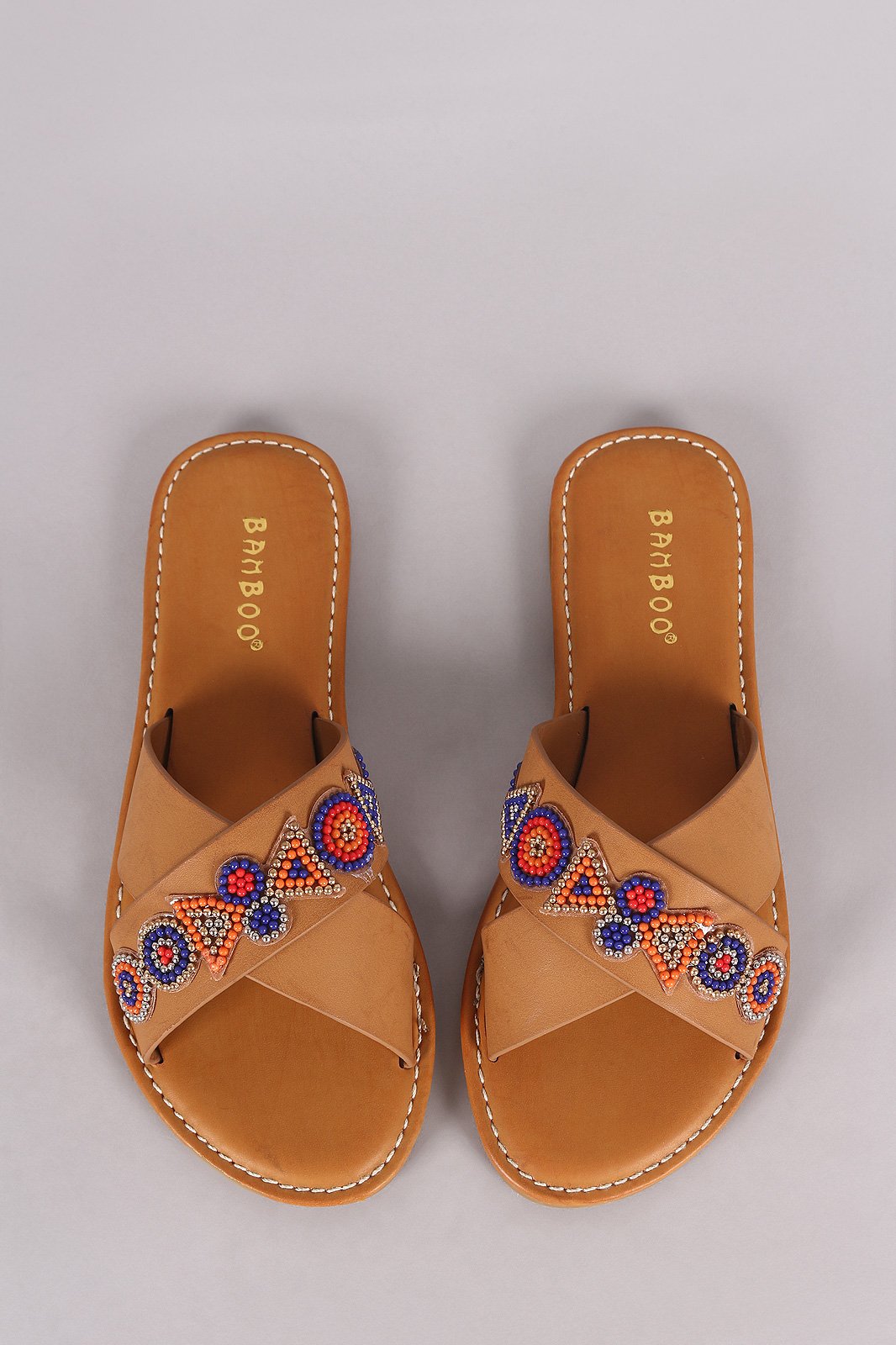 Bamboo Beadwork Crisscross Slide Sandal
