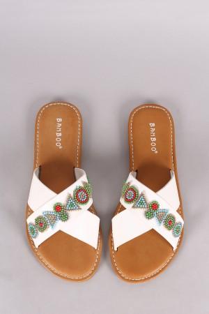 Bamboo Beadwork Crisscross Slide Sandal