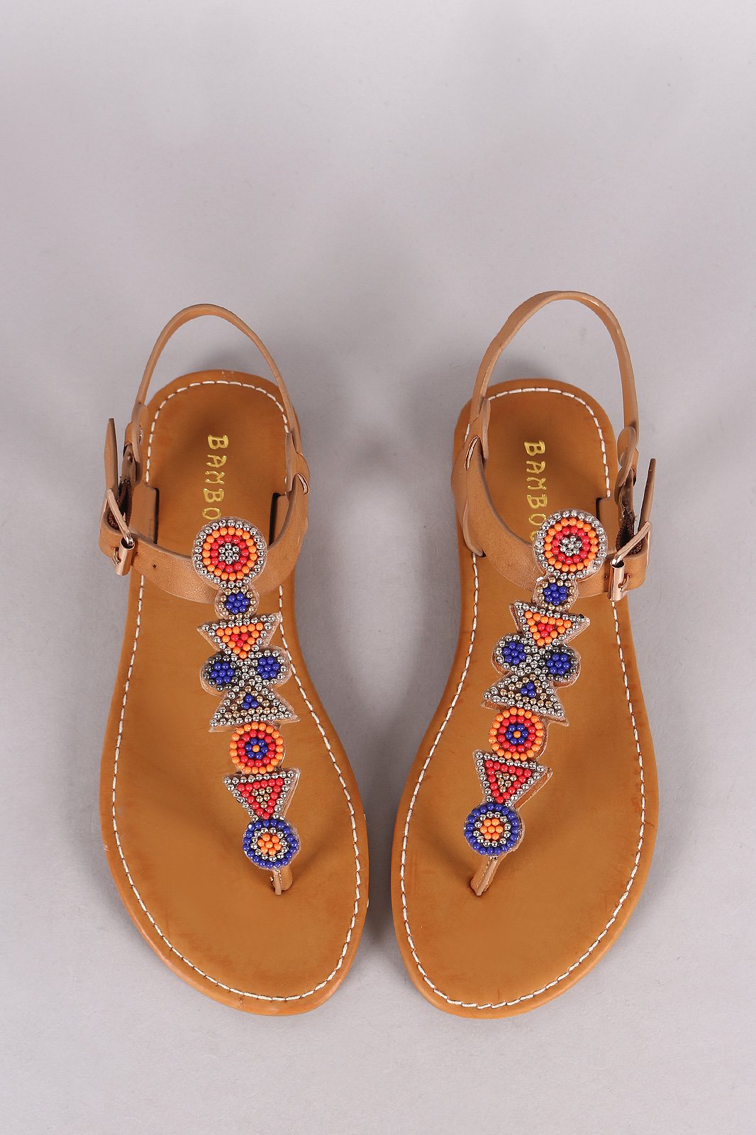 Bamboo Beadwork T-Strap Thong Flat Sandal