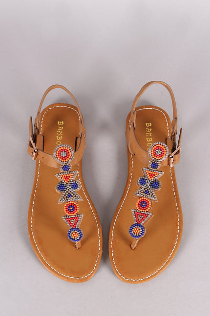 Bamboo Beadwork T-Strap Thong Flat Sandal