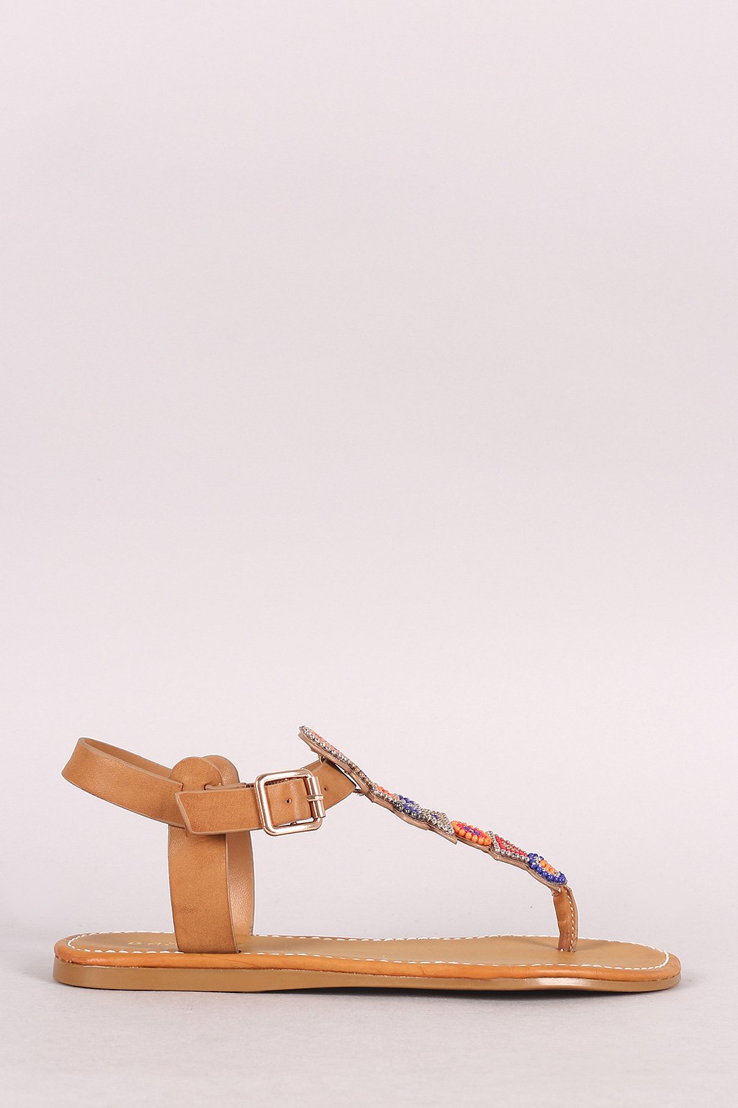 Bamboo Beadwork T-Strap Thong Flat Sandal