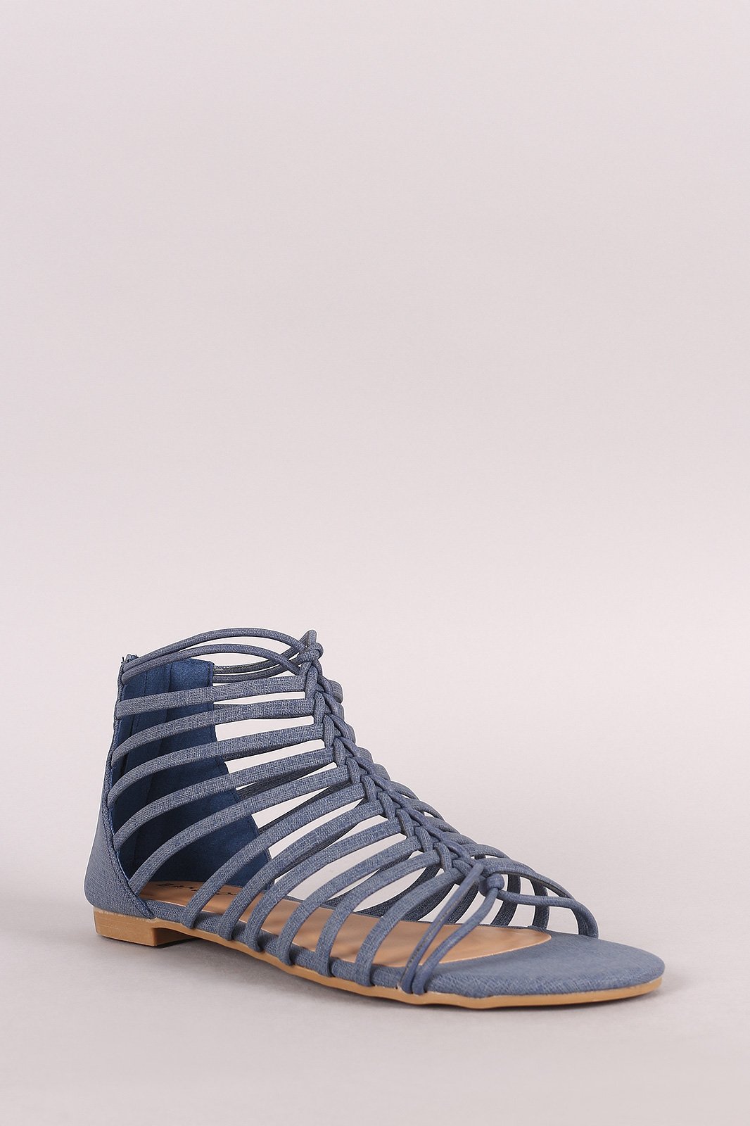 Bamboo Nubuck Braided Strappy Flat Sandal