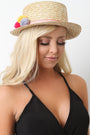 Pom Straw Boater Hat