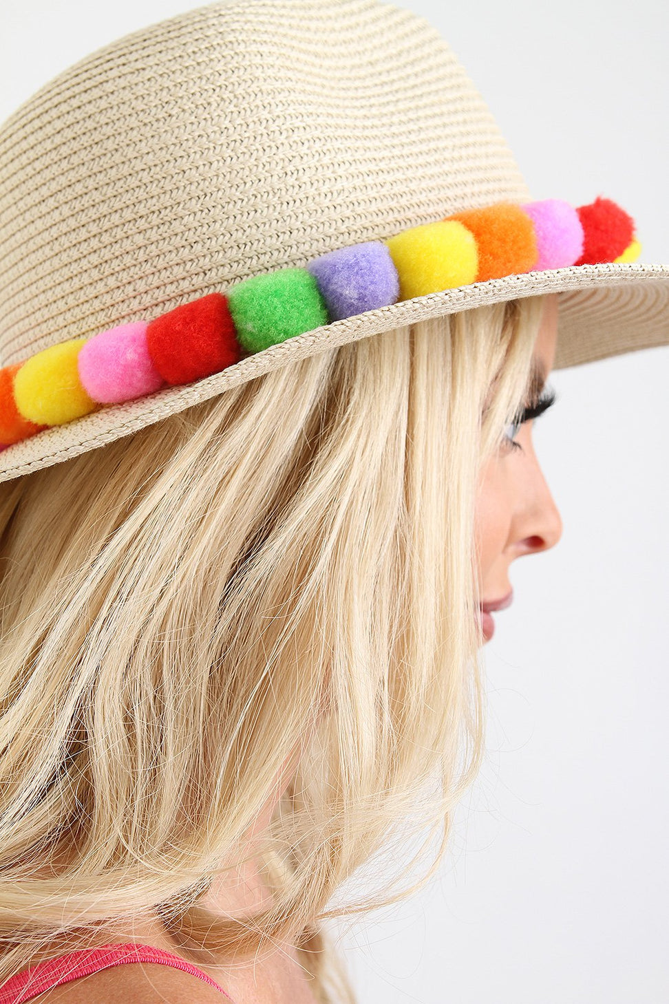 Multi Colored Pom Pom Panama Hat - NoveltyOne