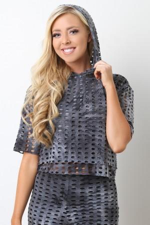 Tie Dye Distressed Holes Hooded Crop Top