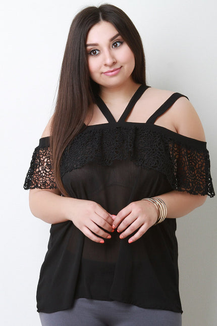 Tiered Floral Crochet Strappy Chiffon Top