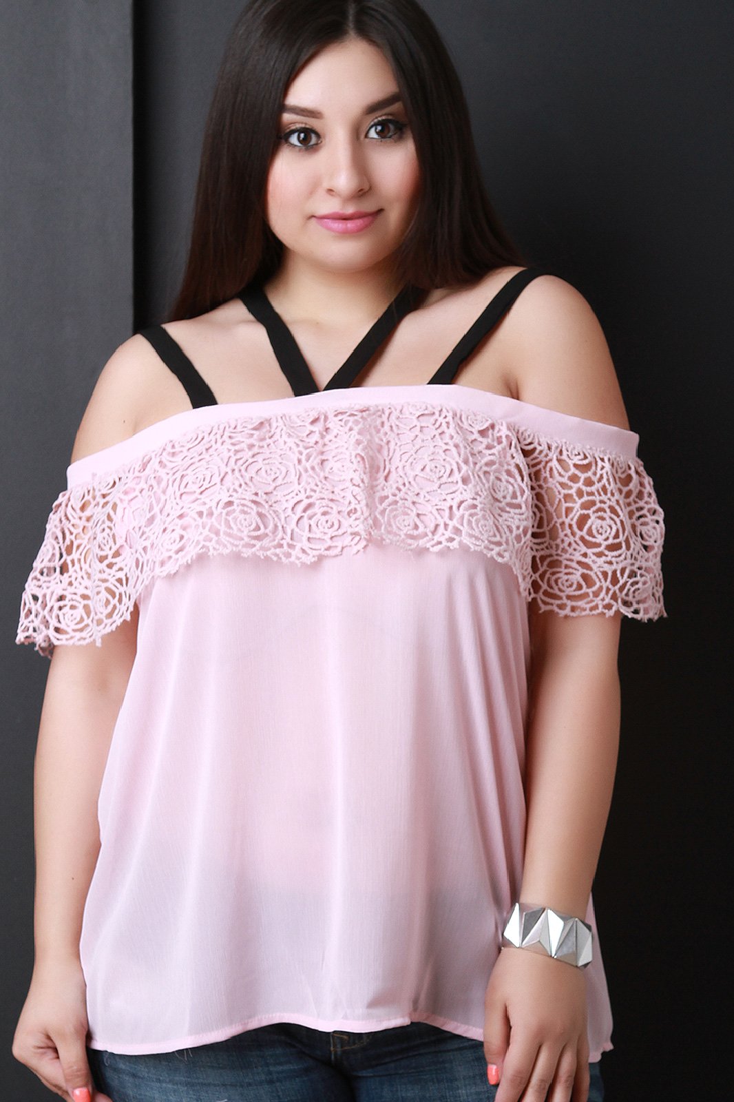 Tiered Floral Crochet Strappy Chiffon Top