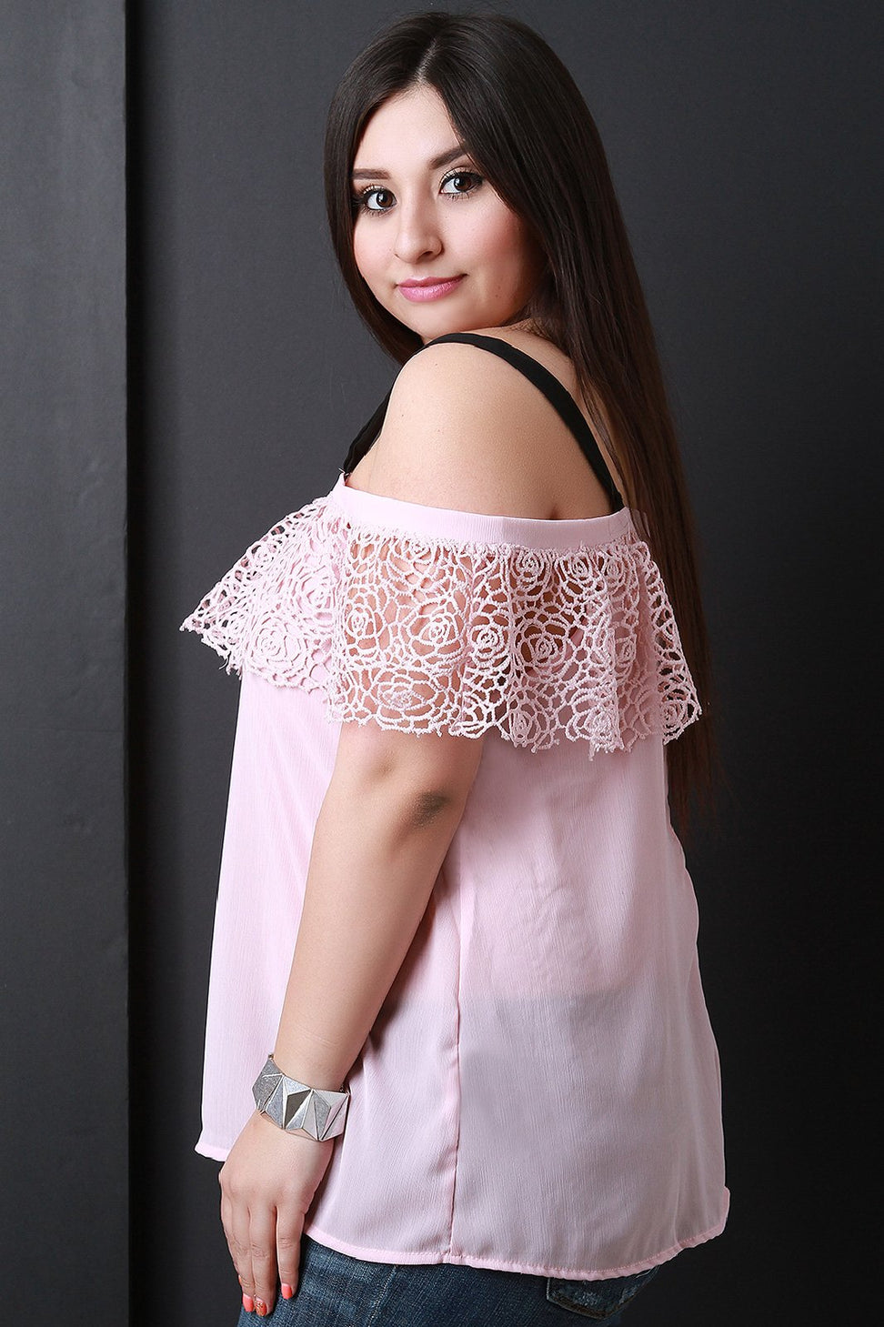 Tiered Floral Crochet Strappy Chiffon Top