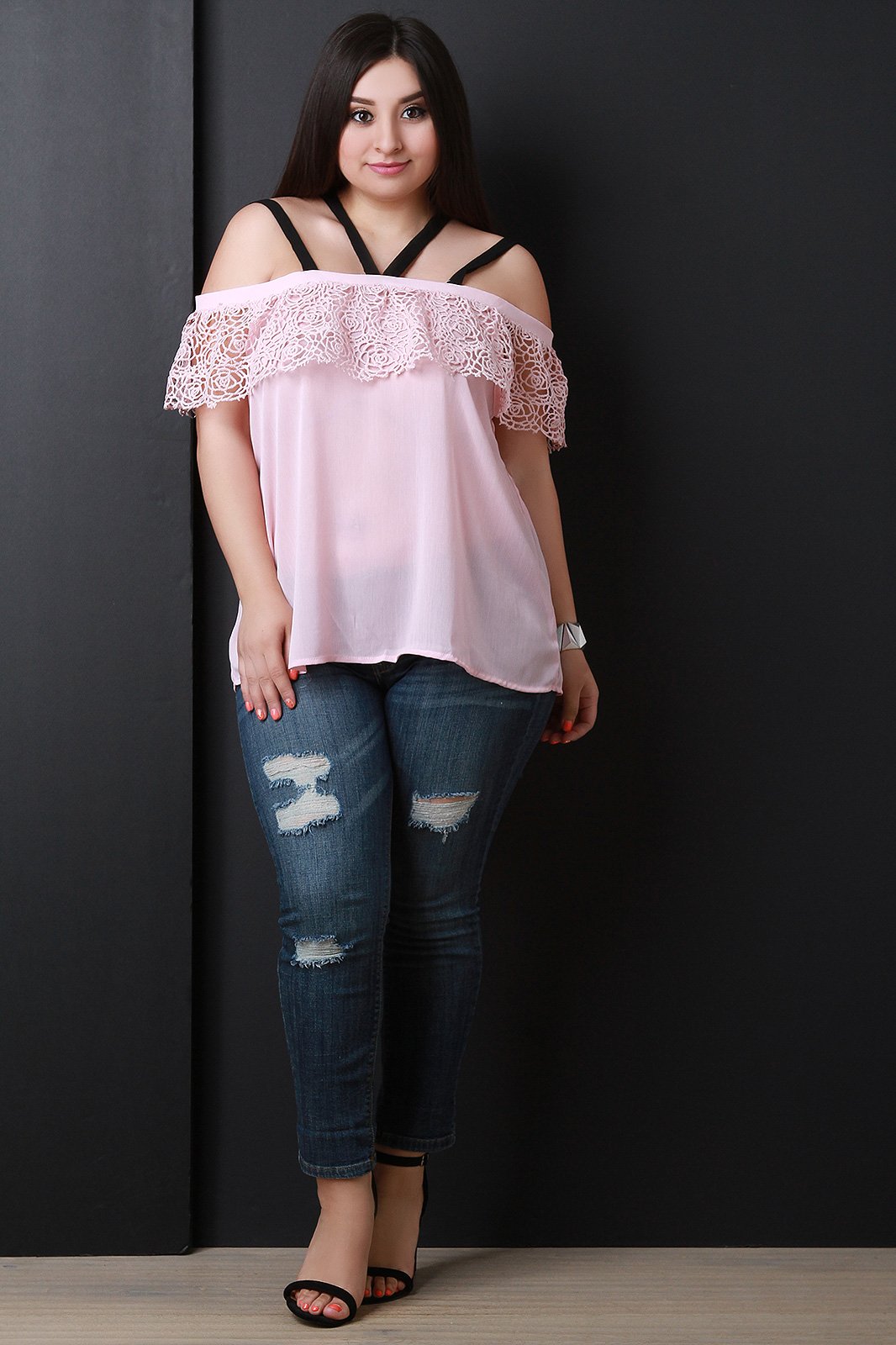 Tiered Floral Crochet Strappy Chiffon Top
