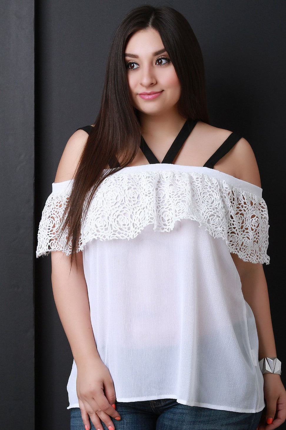 Tiered Floral Crochet Strappy Chiffon Top