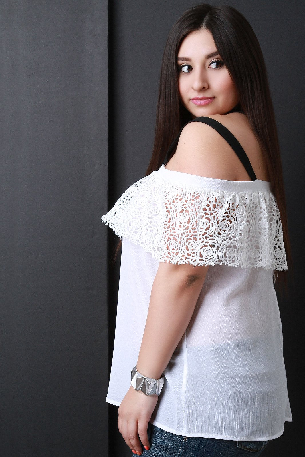 Tiered Floral Crochet Strappy Chiffon Top