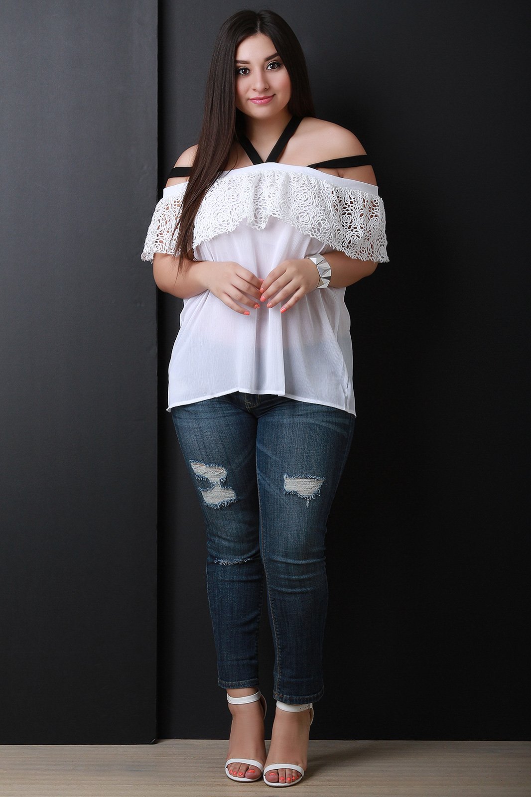 Tiered Floral Crochet Strappy Chiffon Top
